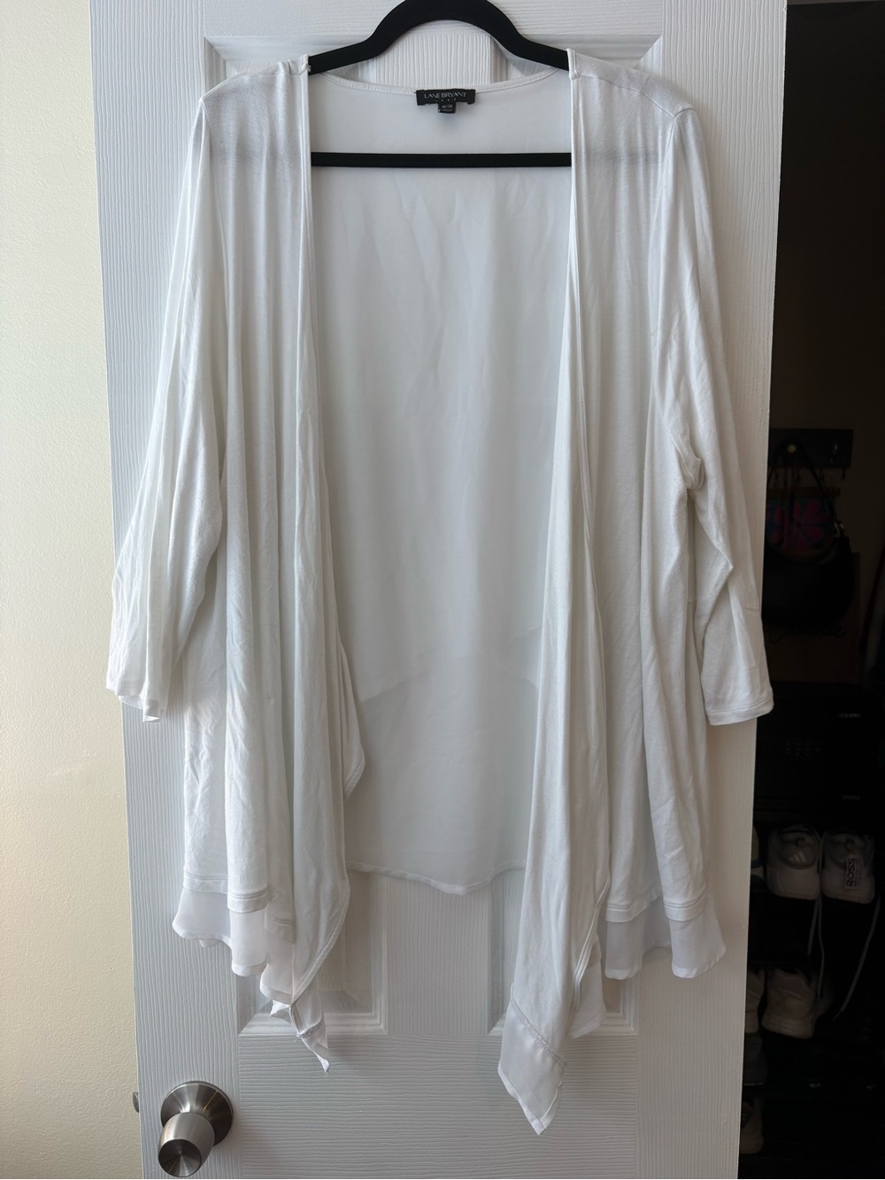 Lane Bryant White Open Draped Cardigan Vest